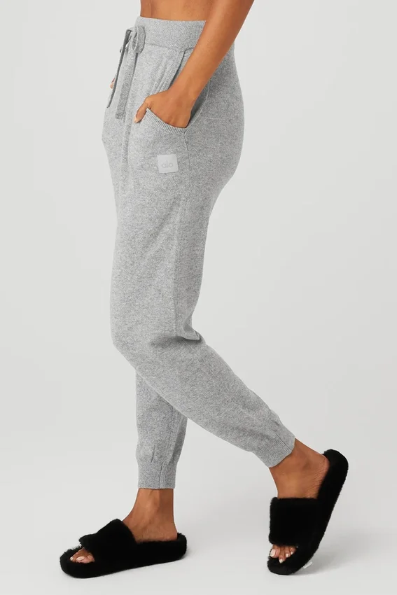 Pantaloni Jet Set in cashmere High-Waist - Grigio tortora melange