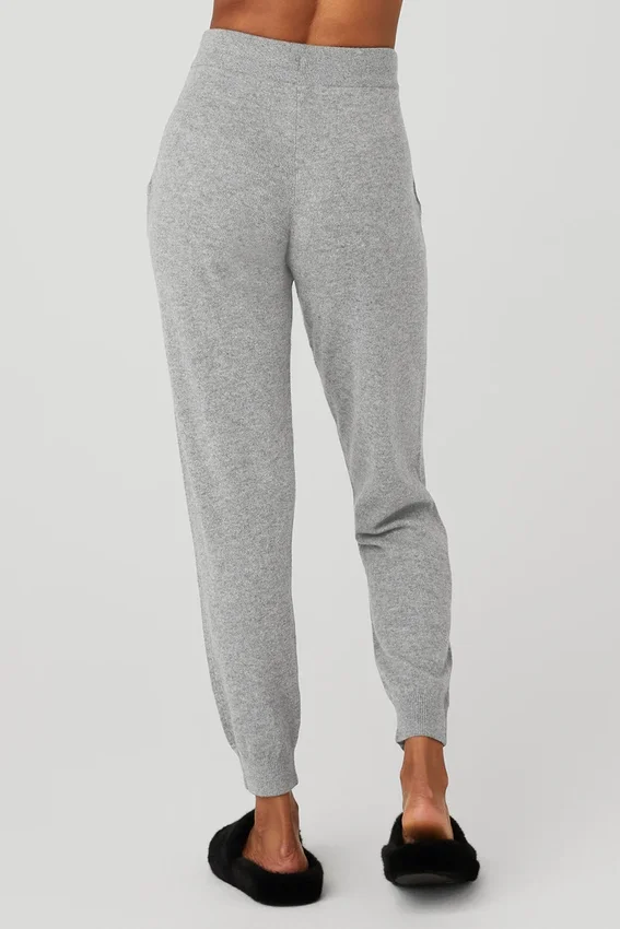 Pantaloni Jet Set in cashmere High-Waist - Grigio tortora melange