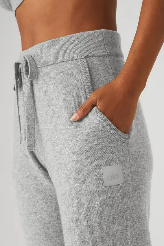 Pantaloni Jet Set in cashmere High-Waist - Grigio tortora melange