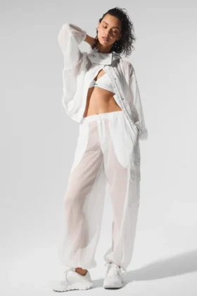Pantaloni jogger a gamba larga Sheer Game Time - Bianco