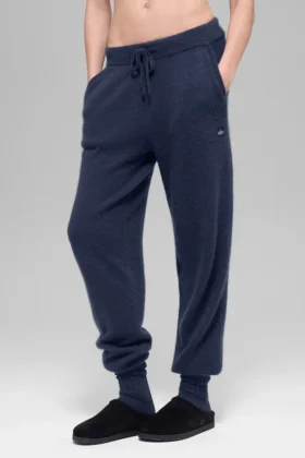 Pantaloni jogger New Class High-Waist in lana e cashmere - Blu navy