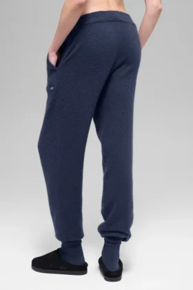 Pantaloni jogger New Class High-Waist in lana e cashmere – Blu navy