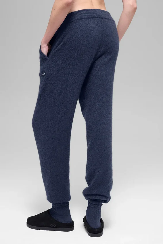Pantaloni jogger New Class High-Waist in lana e cashmere - Blu navy