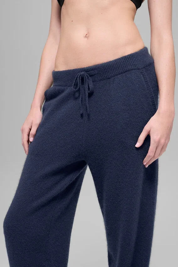 Pantaloni jogger New Class High-Waist in lana e cashmere - Blu navy