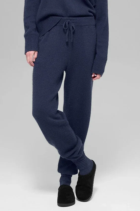 Pantaloni jogger New Class High-Waist in lana e cashmere - Blu navy
