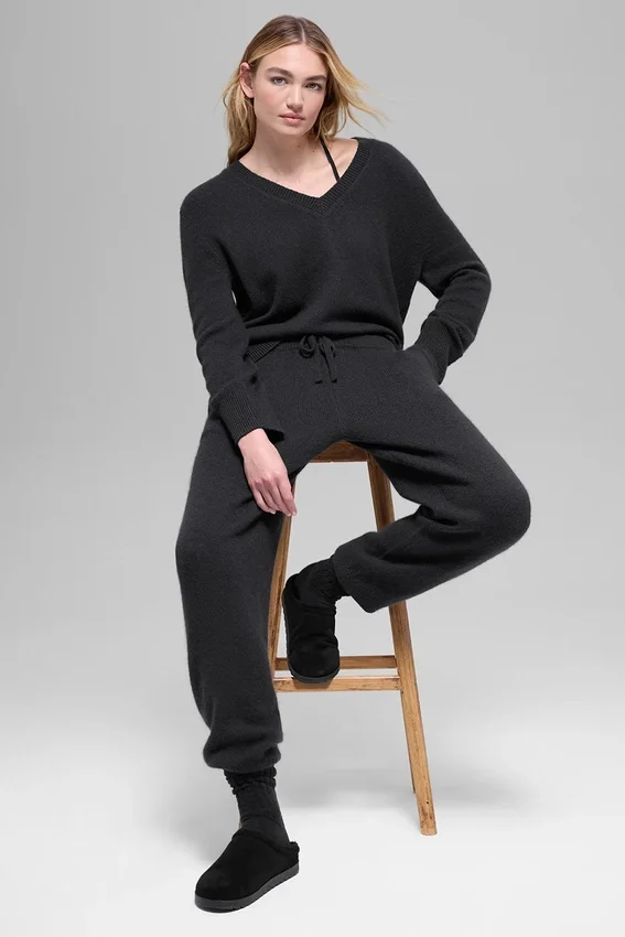 Pantaloni jogger New Class High-Waist in lana e cashmere - Nero