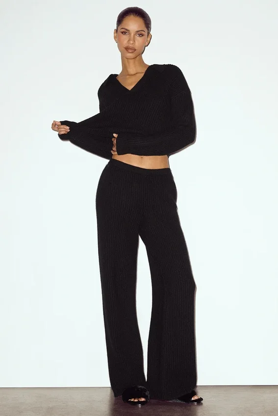 Pantaloni Northstar a gamba dritta High-Waist in cashmere - Nero