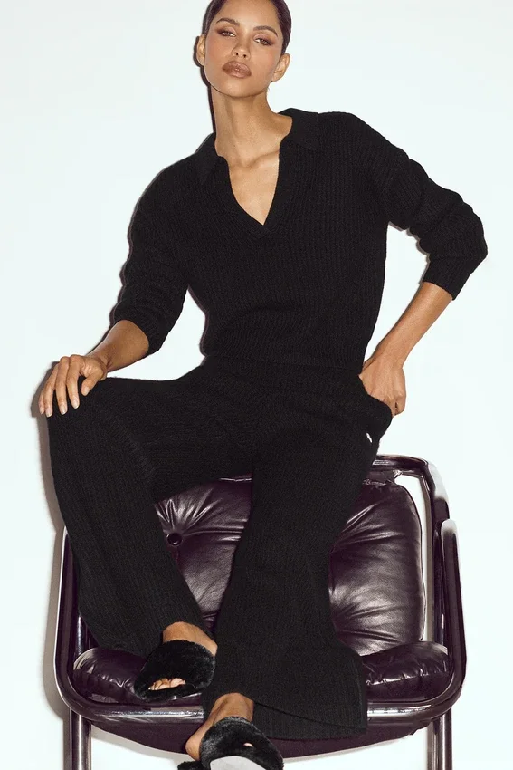 Pantaloni Northstar a gamba dritta High-Waist in cashmere - Nero