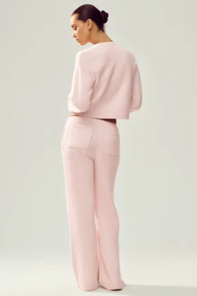 Pantaloni Northstar in cashmere High-Waist e gamba dritta – Rosa ghiaccio