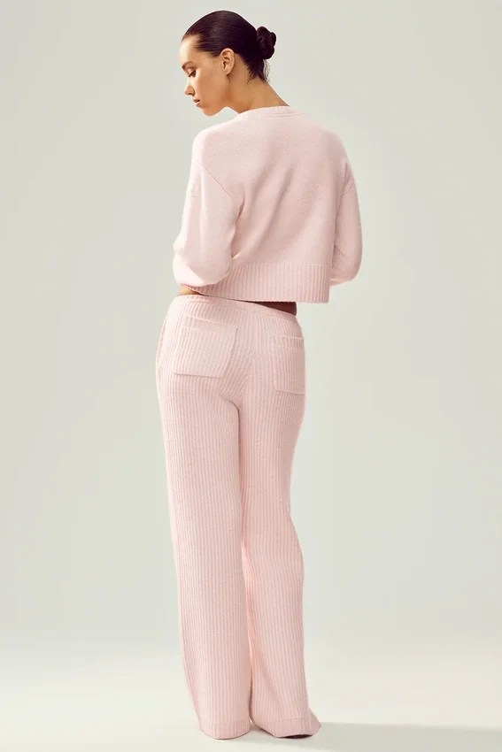 Pantaloni Northstar in cashmere High-Waist e gamba dritta - Rosa ghiaccio