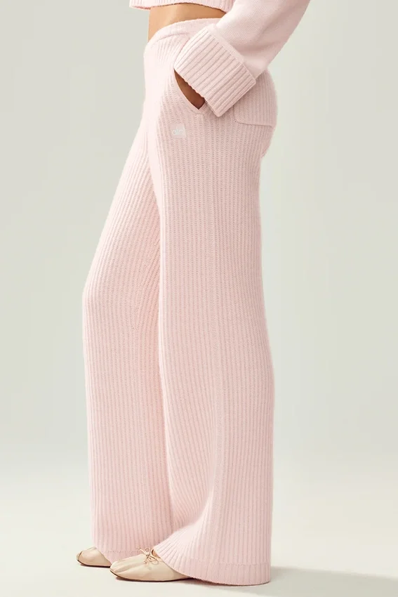 Pantaloni Northstar in cashmere High-Waist e gamba dritta - Rosa ghiaccio