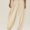Pantaloni Radiance High-Waist in misto seta - Beige sabbia