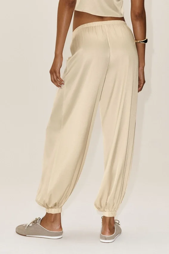 Pantaloni Radiance High-Waist in misto seta - Beige sabbia