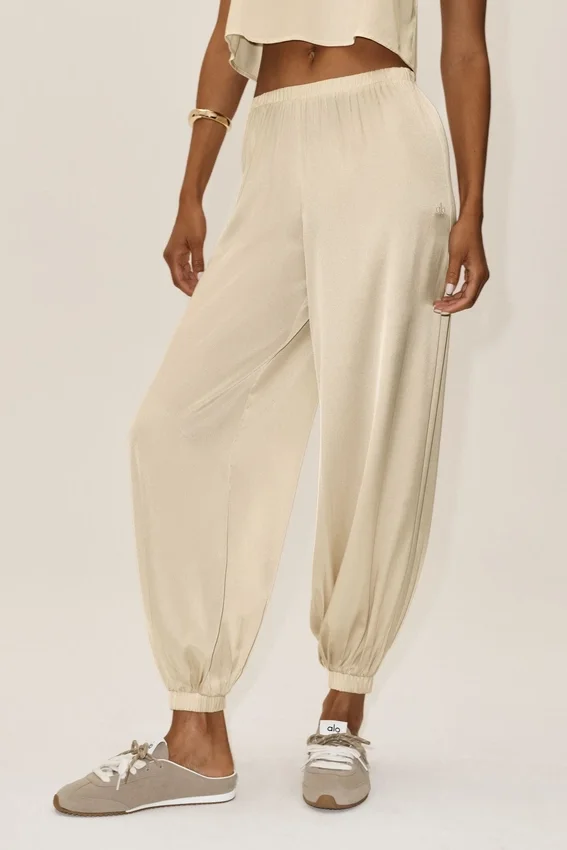 Pantaloni Radiance High-Waist in misto seta - Beige sabbia