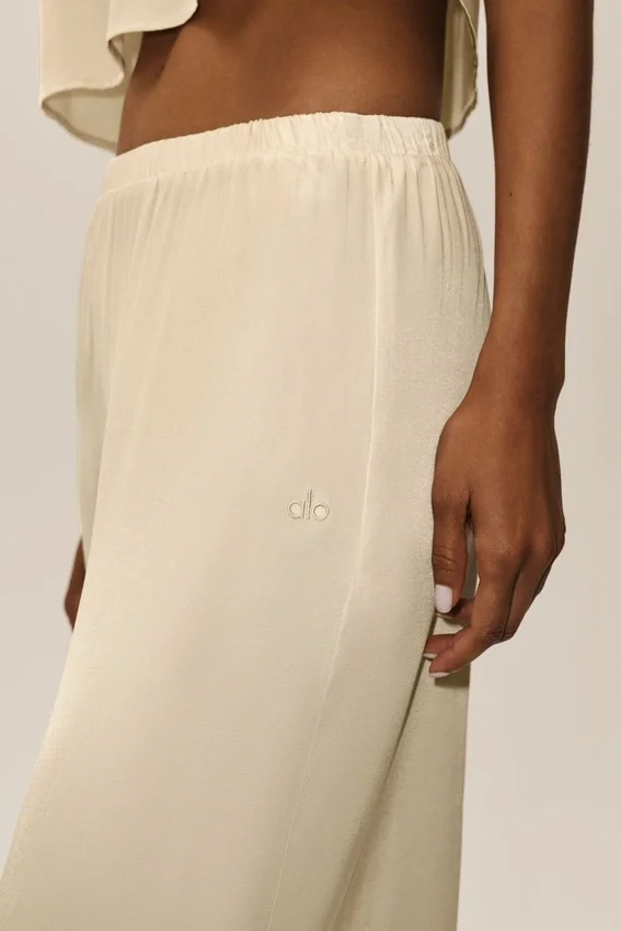 Pantaloni Radiance High-Waist in misto seta - Beige sabbia