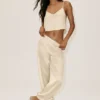 Pantaloni Radiance High-Waist in misto seta - Beige sabbia