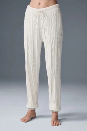 Pantaloni Winter Bliss a maglia intrecciata - Avorio