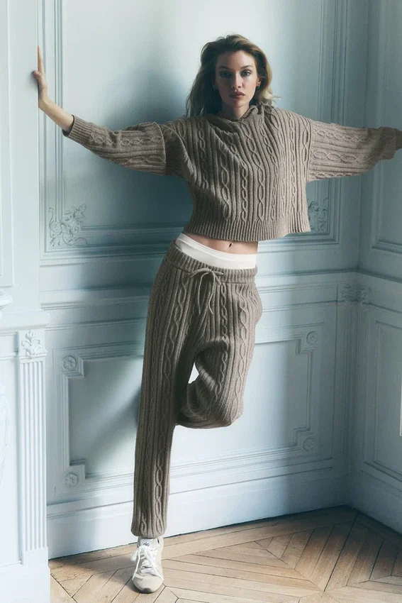 Pantaloni Winter Bliss a maglia intrecciata - Cacao chiaro