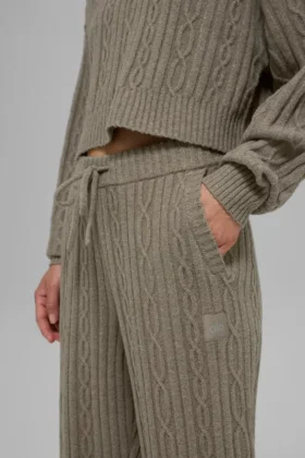 Pantaloni Winter Bliss a maglia intrecciata – Cacao chiaro
