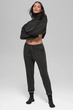 Pantaloni Winter Bliss a maglia intrecciata – Grigio melange scuro