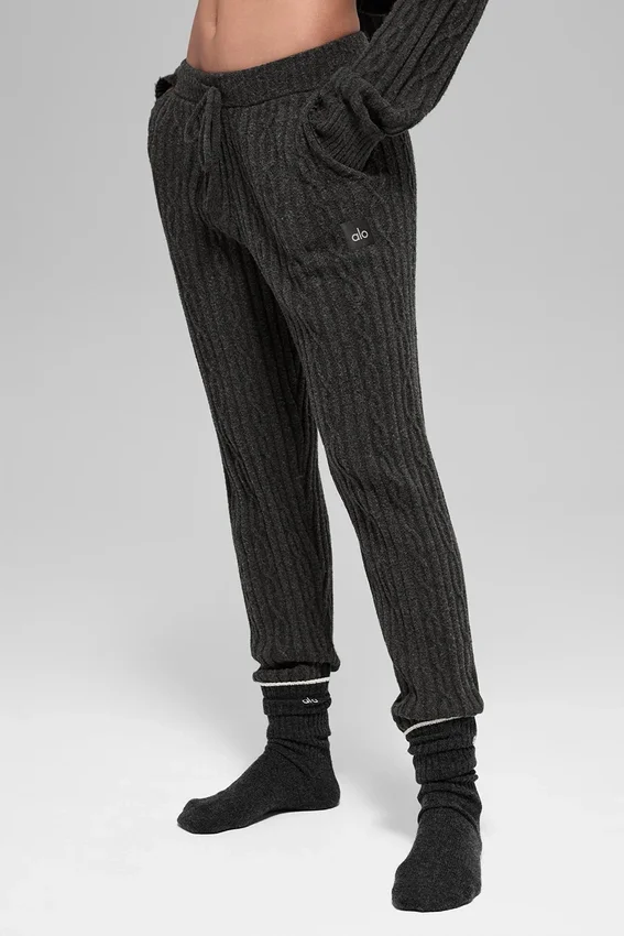 Pantaloni Winter Bliss a maglia intrecciata - Grigio melange scuro