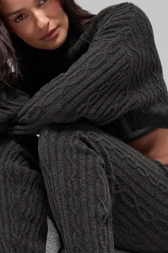 Pantaloni Winter Bliss a maglia intrecciata - Grigio melange scuro