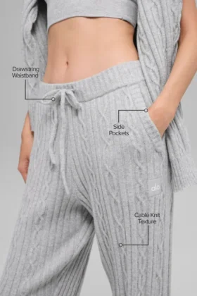 Pantaloni Winter Bliss a maglia intrecciata – Grigio melange sportivo