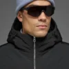 Piumino da palcoscenico con cappuccio in nylon stropicciato - Nero