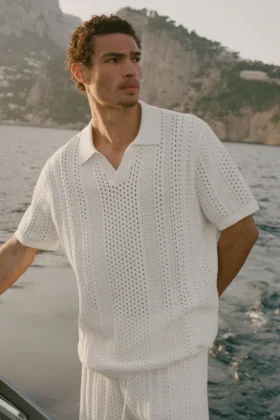 Polo a maniche corte in maglia Coastline - Avorio
