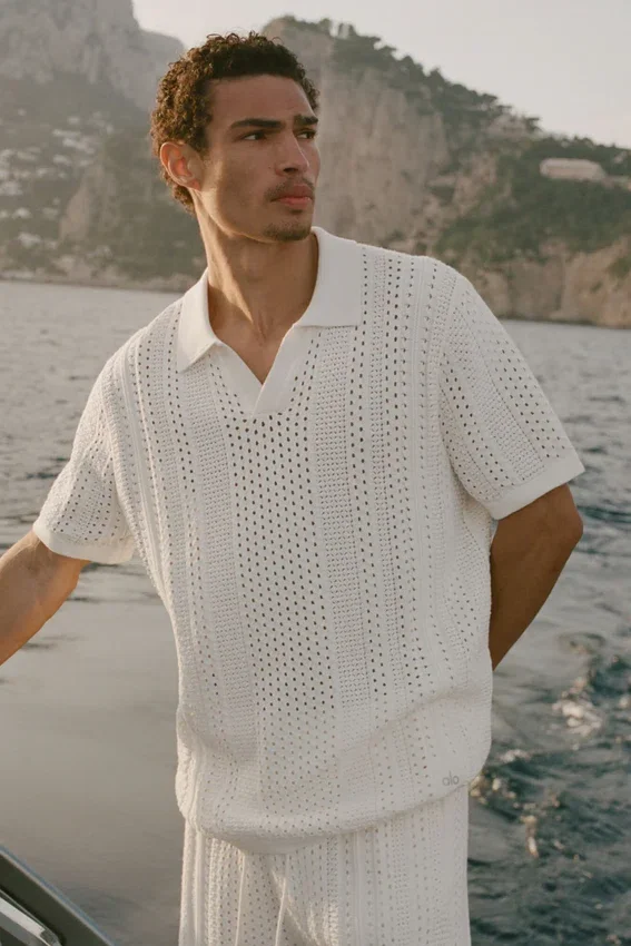 Polo a maniche corte in maglia Coastline - Avorio