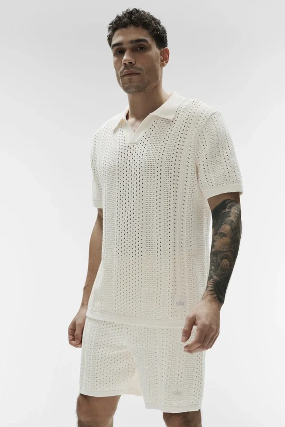 Polo a maniche corte in maglia Coastline - Avorio