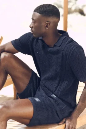 Polo a maniche corte in maglia Coastline - Blu navy