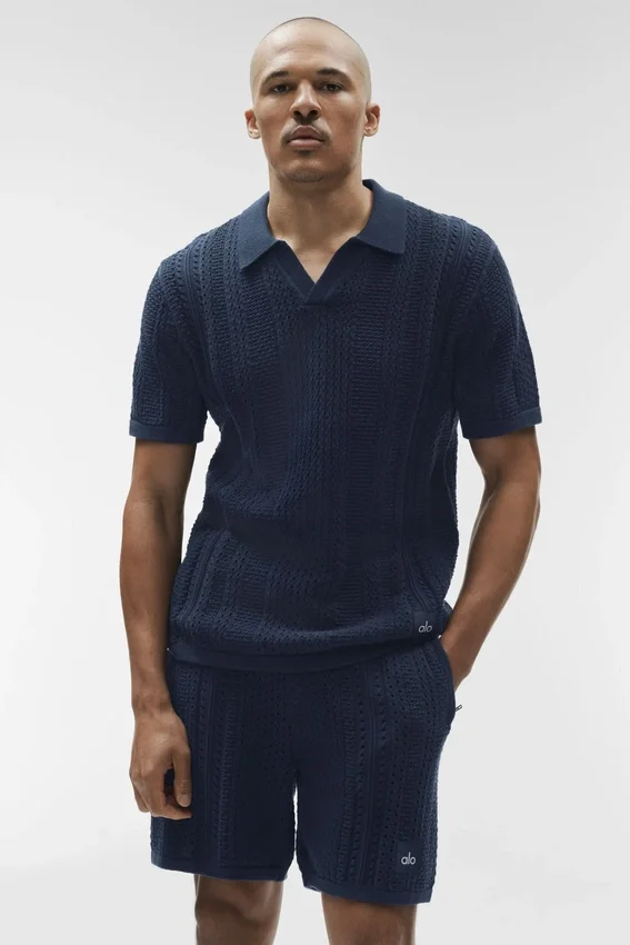 Polo a maniche corte in maglia Coastline - Blu navy