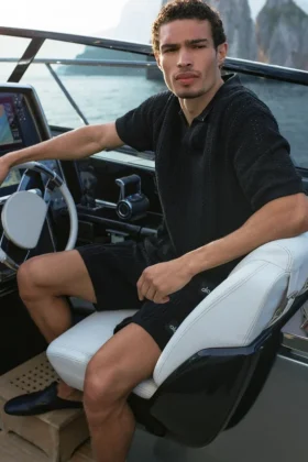 Polo a maniche corte in maglia Coastline - Nero
