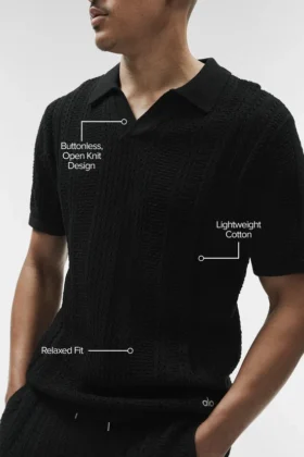 Polo a maniche corte in maglia Coastline – Nero