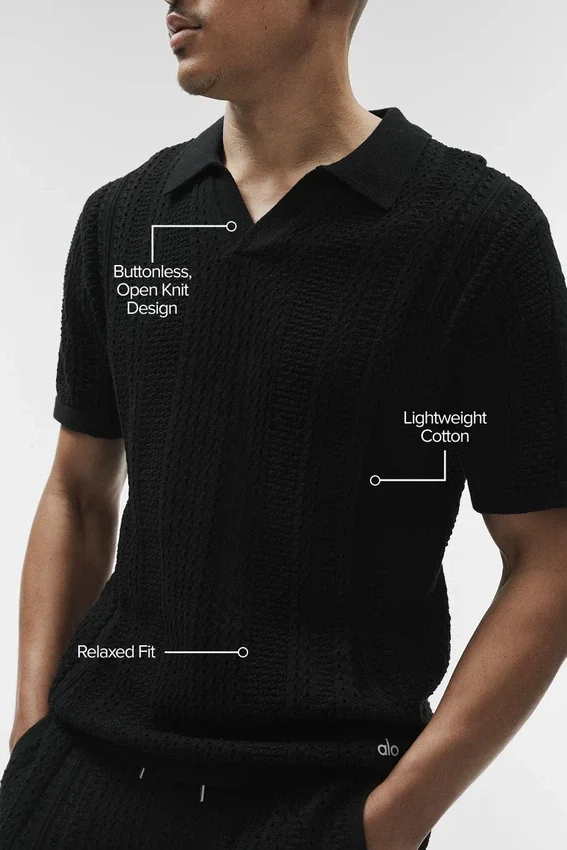 Polo a maniche corte in maglia Coastline - Nero
