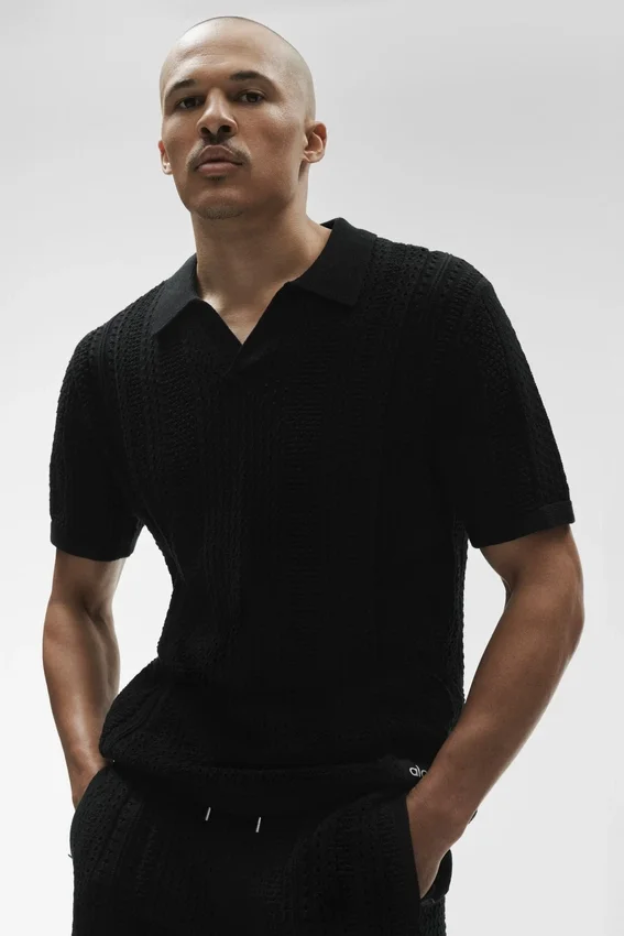 Polo a maniche corte in maglia Coastline - Nero