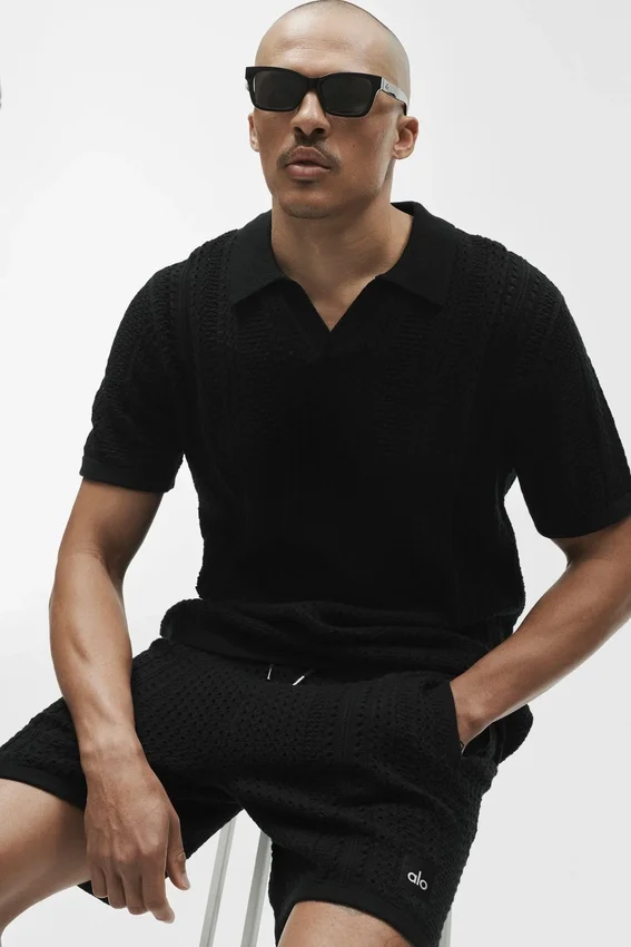 Polo a maniche corte in maglia Coastline - Nero