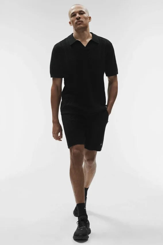Polo a maniche corte in maglia Coastline - Nero