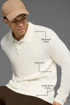 Polo a maniche lunghe in maglia testurizzata – Avorio
