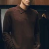Polo a maniche lunghe in maglia testurizzata - Brownstone