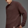 Polo a maniche lunghe in maglia testurizzata - Brownstone