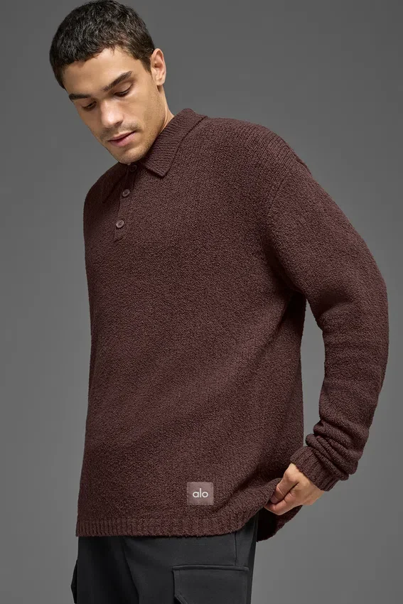 Polo a maniche lunghe in maglia testurizzata - Brownstone