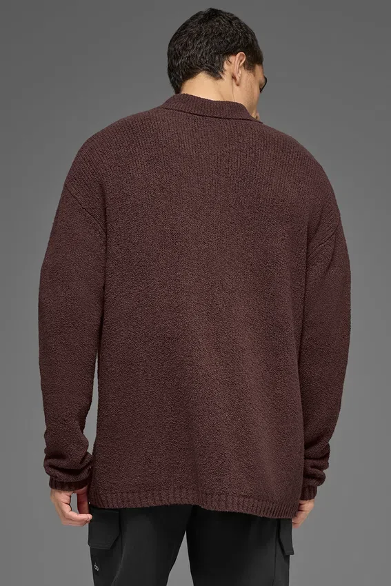 Polo a maniche lunghe in maglia testurizzata - Brownstone