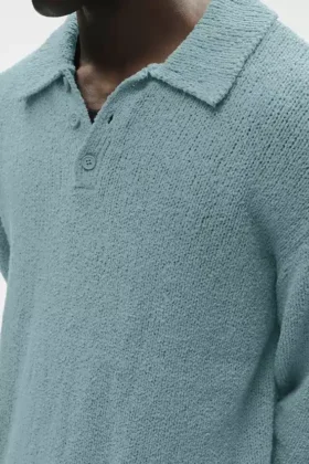 Polo a maniche lunghe in maglia testurizzata – Desert Sage