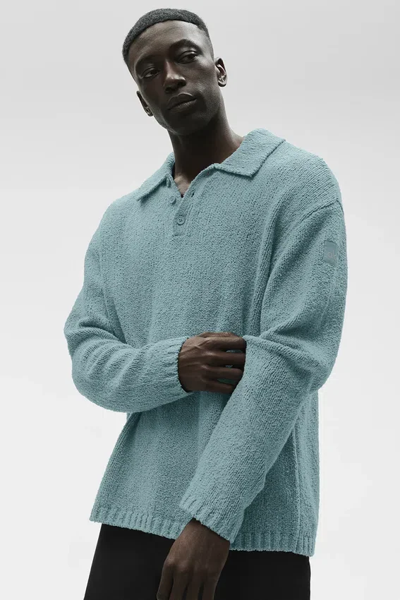 Polo a maniche lunghe in maglia testurizzata - Desert Sage