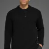 Polo a maniche lunghe in maglia testurizzata - Nero