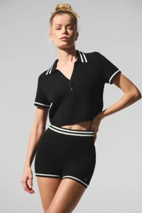 Polo corta in maglia Tennis Club Maglione - Nero/Avorio