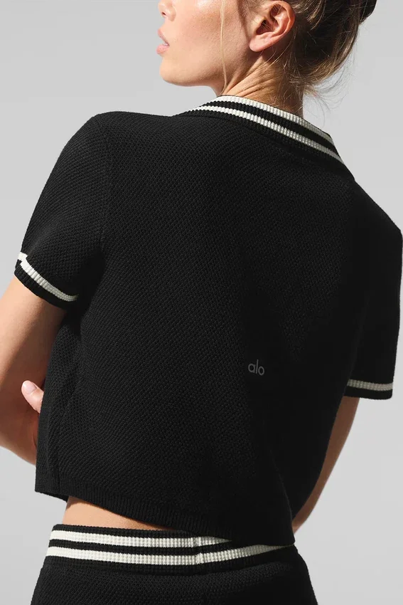 Polo corta in maglia Tennis Club Maglione - Nero/Avorio