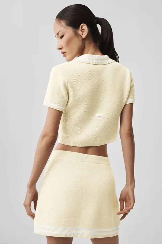 Polo corta in maglia tipo maglione Tennis Club - Avena/Bianco